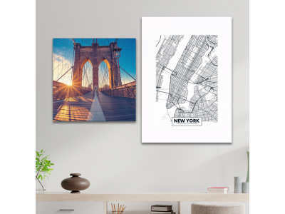 Mapa Nueva York y puente de Brooklyn