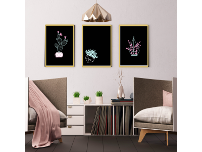 Set x 3 cuadros con marco Cactus neon