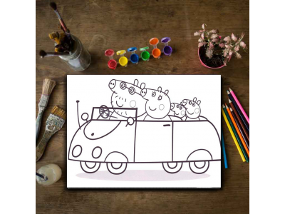 Peppa y su familia en el auto