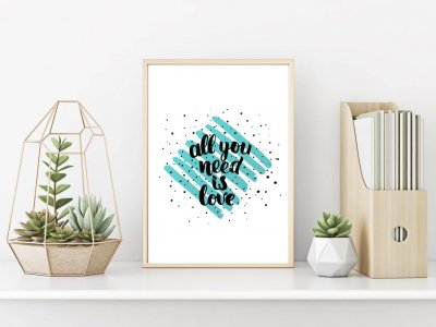Cuadro con marco all you need is love celeste