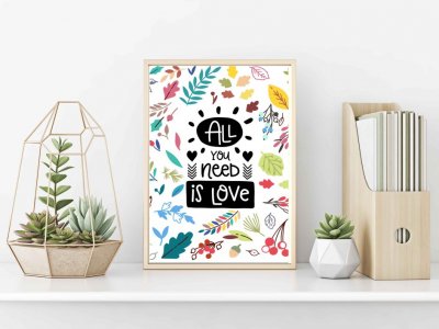 Cuadro con marco all you need is love flores color