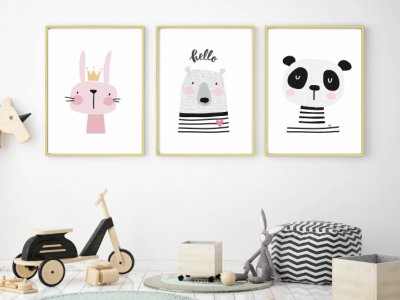 Set x 3 cuadros con marco Animales con bufanda