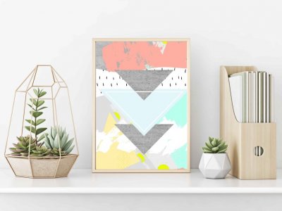 Cuadro con marco nordico triangulos pasteles