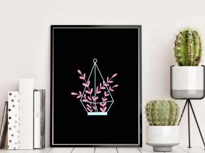 Cuadro con marco Cactus neon 1