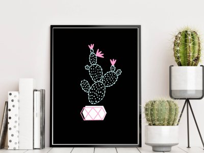 Cuadro con marco Cactus neon 2