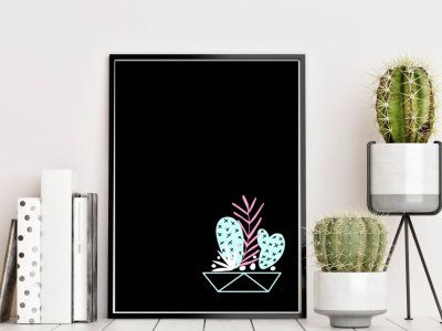 Cuadro con marco Cactus neon 4